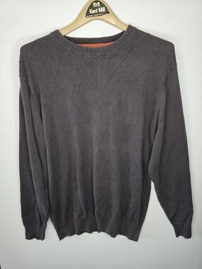 Oscar de la Renta Brown Cotton Diamond Knit Sweater Large